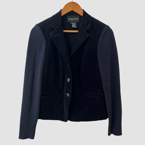 Etcetera Navy Knit/ Velvet Blazer Size S - Picture 1 of 4